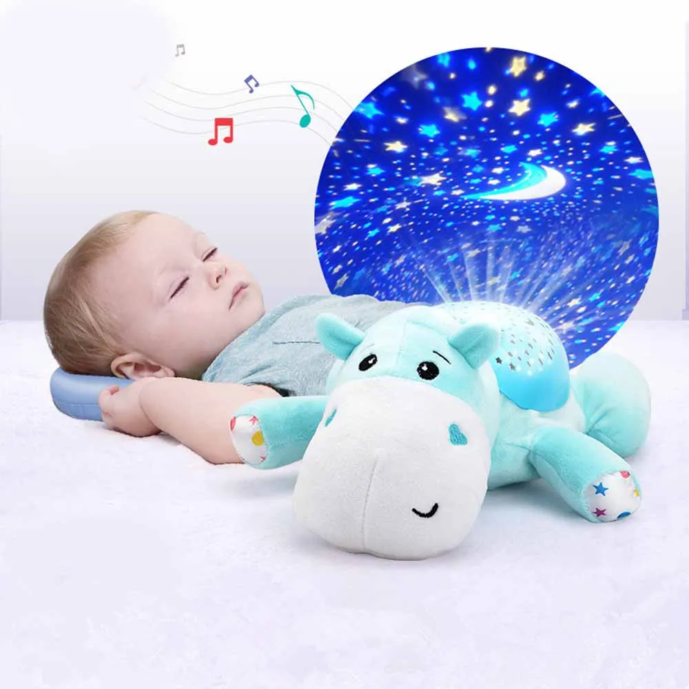 

Luminous Toys Cute design small hippo sleep instrument soothing voice control induction sound and light projector baby sleepy
