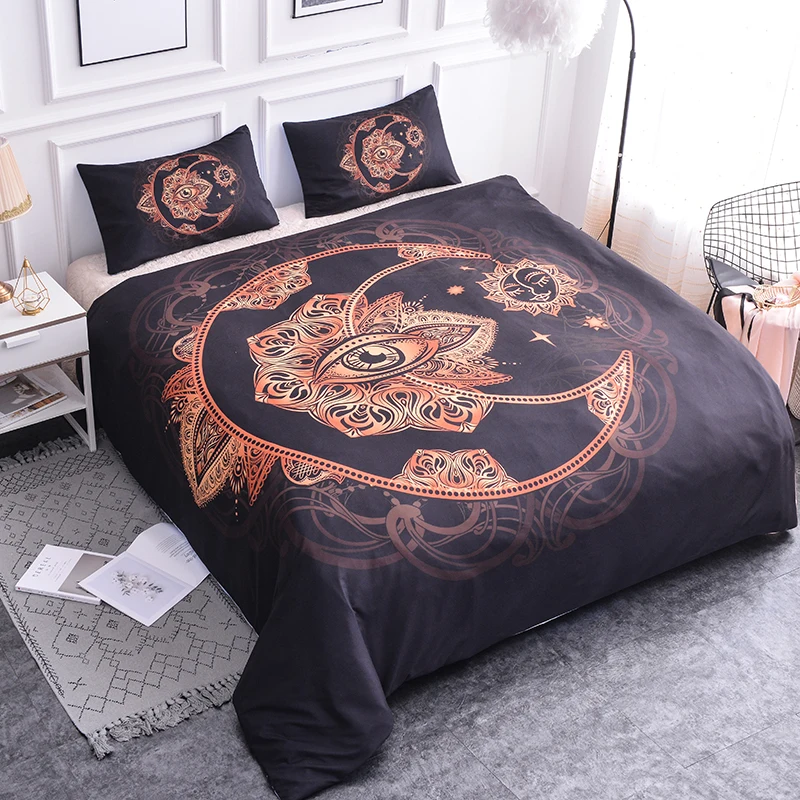 

ZEIMON New Design 3D Bedding Set Black Duvet Cover With Pillowcases Sun Moon Eye Bed Set 3pcs Mandala Luxury Soft Bedclothes