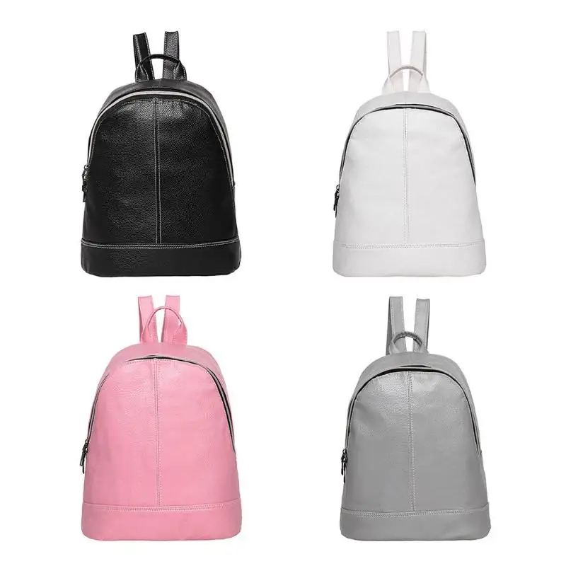 

4 Colors Top Selling Women Backpack Preppy Style Double Zipper Travel School Bag For Teenager Girls Litchi Leather