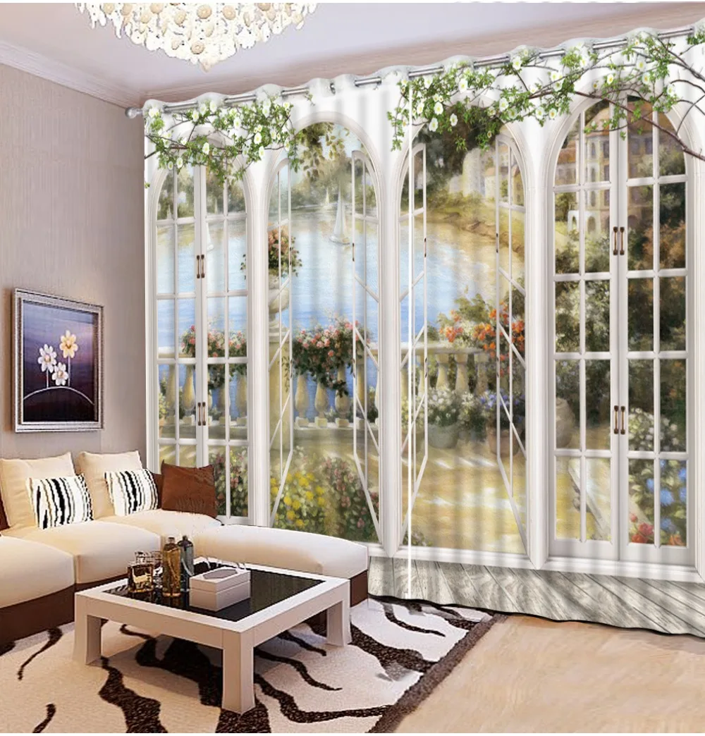 

Europe style New Custom 3D Beautiful arched door curtains for living room 3d custom curtains