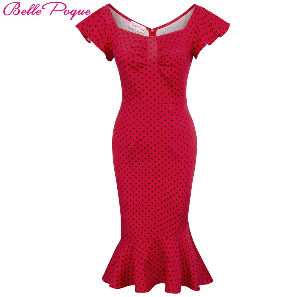 

Belle Poque Midi Dresses Summer 2018 Polka Dots Cotton Party Gowns Ladies Robe de Soiree Fishtail Dress Hips-Wrapped Vestidos