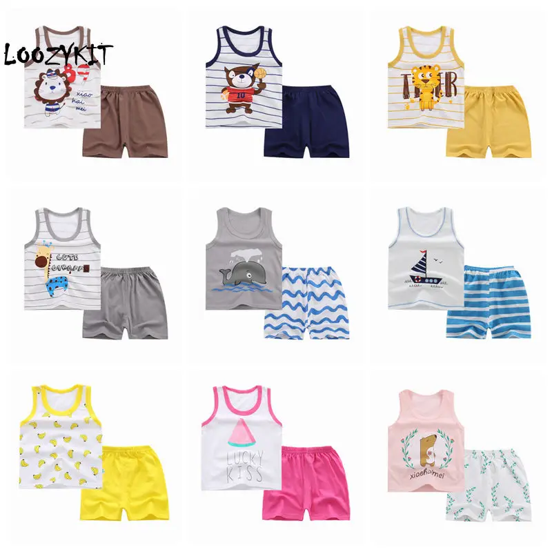 

Loozykit Summer 2pcs Suits Baby Boy Clothing Set Cartoon Boys Girls Undershirt Clothes Set Cotton Sports T Shirts Shorts