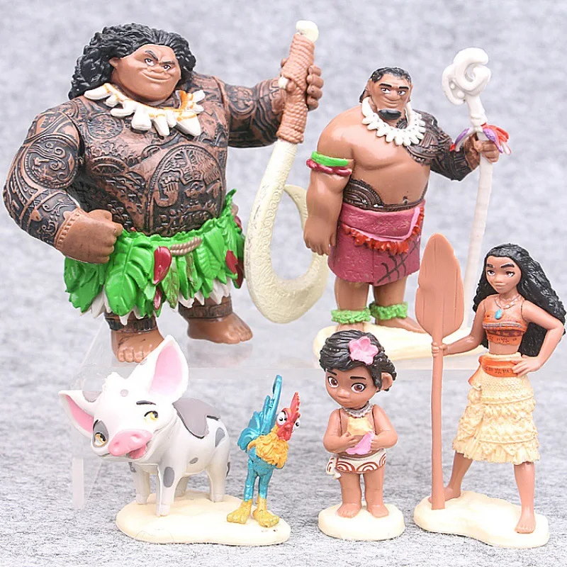 

6pcs/set 6-12cm Moana Princess Maui Chief Tui Tala Heihei Pua Hand Model Toy Doll Toy For Children New Year Gift