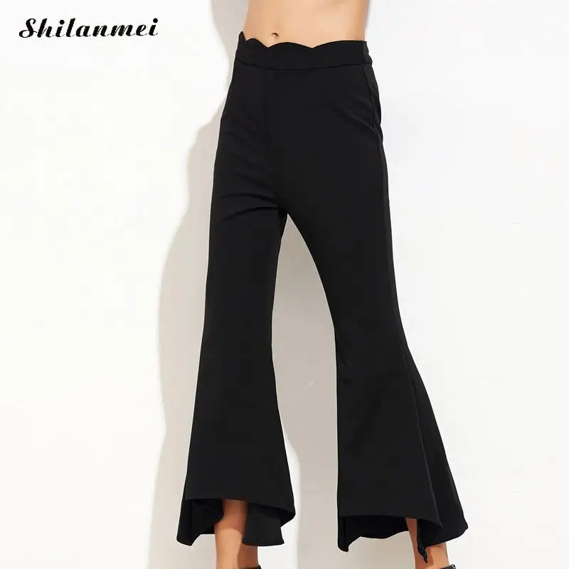 New Fashion bell bottom Women Capri Pants High Waist Loose Wide Leg ...