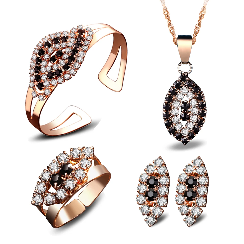 fashion women Jewelry Sets,6 colors can be choose,Gold color necklace + Earrings +Ring + bangle