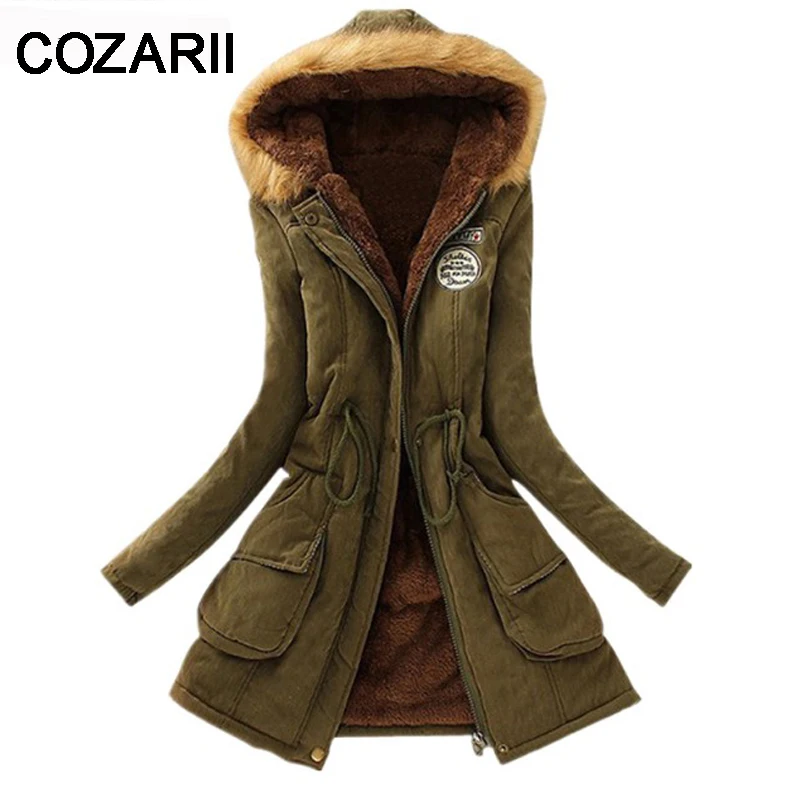 

COZARII 2018 New Parkas fur collar women winter hooded coat Womens Outwear Parkas warm Thickening Cotton jacke for Women Winter