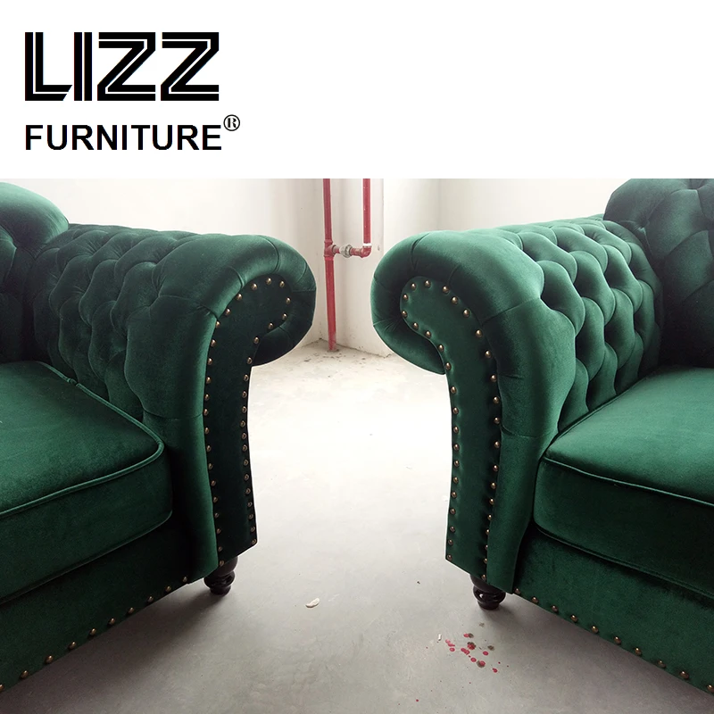 Lizz Europe Style Divani Button Tufted Sofa Sets Luxury Furniture Set Fabric Sofas For Living Room