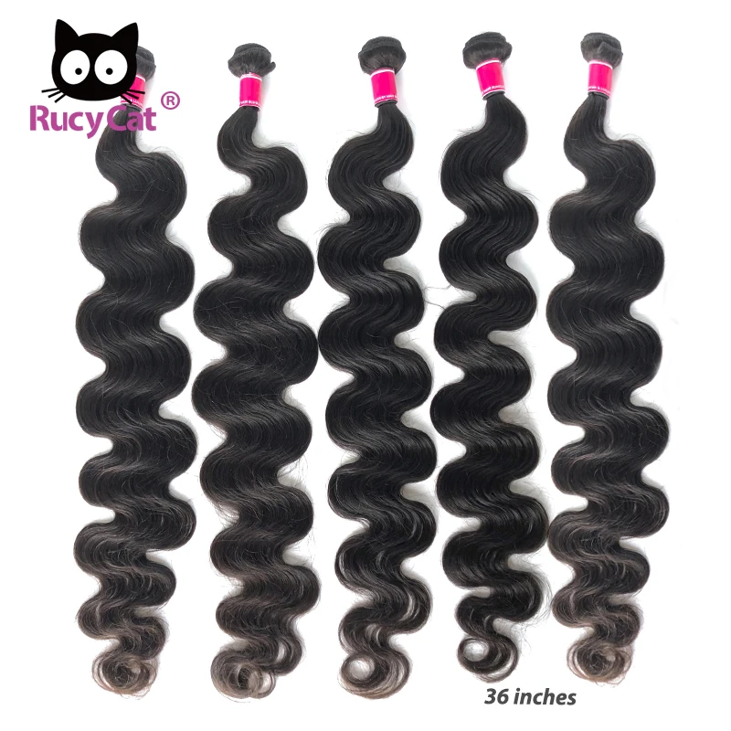 RucyCat 32 34- 40 Inch Brazilian Virgin Hair Body Wave Weave Bundles 100% Human Hair 1/3/4 Bundles Natural Color Hair Extensions