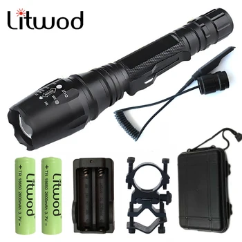 Litwod Z20V5 LED 손전등 토치, XML L2 T6 줌 가능 알루미늄 방수 전술 손전등 토치, 린나스 배터리 2 개