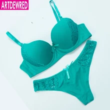 ARTDEWRED, новинка, кружевной комплект с бюстгальтером, сексуальный однотонный бюстгальтер, Короткие комплекты, женское нижнее белье, комплект, пуш-ап, бюстгальтер и стринги, 32, 34, 36, 38, ABC Cup