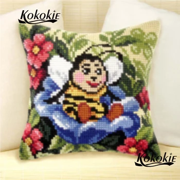 

Diy cross stitch set For Embroidery kit cartoon bee printing pillow handmade embroider Needlework kits knitting needles kit
