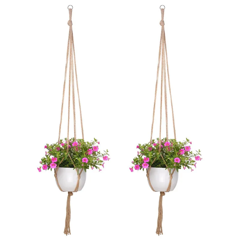 

Macrame Flowerpot Hanging Basket Plant Hook Indoor and Outdoor Wall Weaving Hanging Home Decoration 4 Pcs Set Flowerpot Net Bag