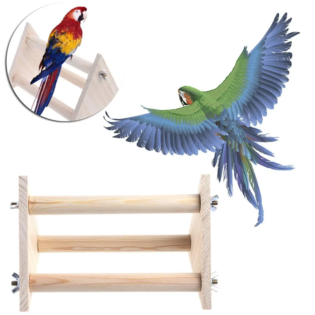 Funny Parrot Bird Perch Stand Play Toys Gym Wooden Activity Table Top