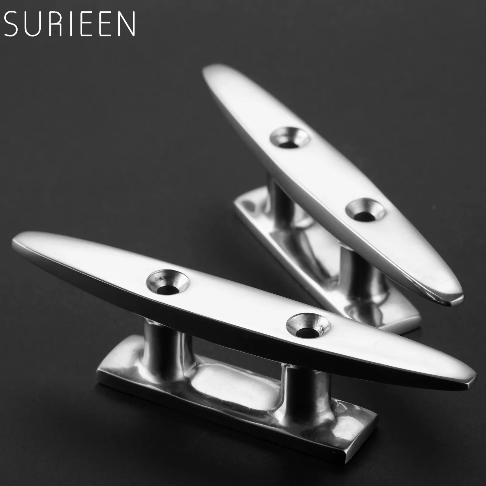 100mm STAINLESS STEEL MARINE FOUR HOLE LOW FLAT DECK CLEAT yacht rope boat