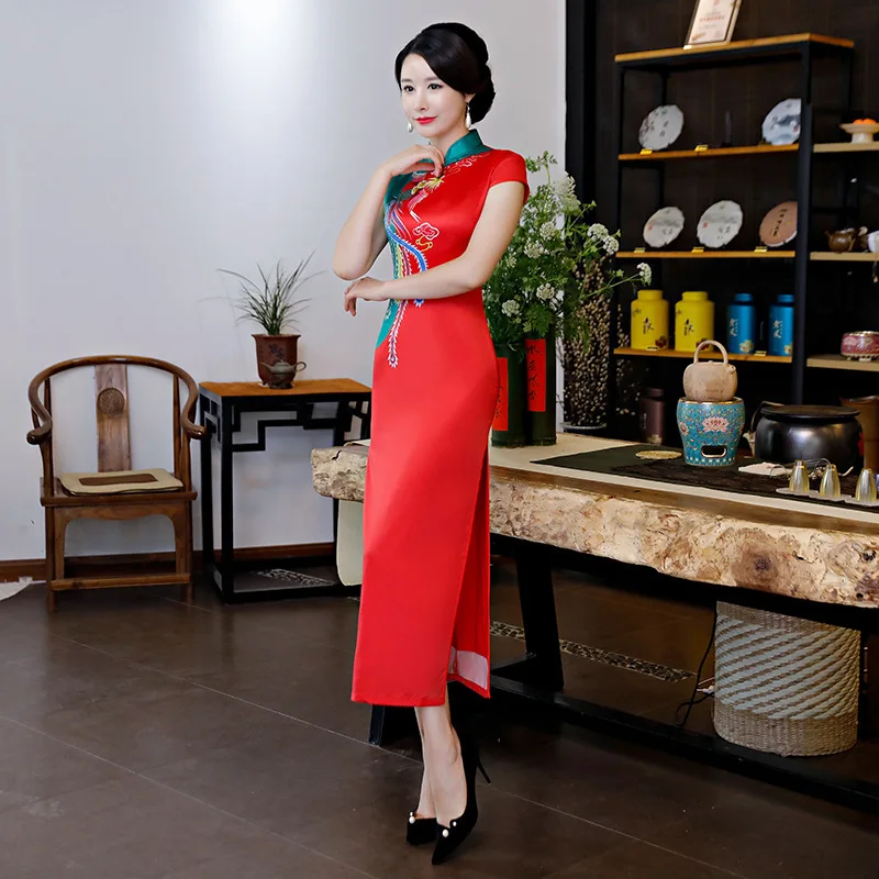 Восточные Вечерние платья Длинные Cheongsam красный пикантные современные китайское традиционное платье Классический для женщин Qipao свадеб