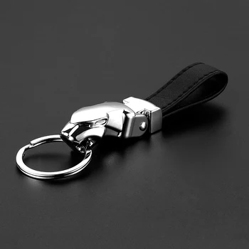 Samochód stylizacji luksusowe Leopard Head brelok z prawdziwej skóry brelok uchwyt na pierścionki metalowy brelok do kluczy breloki do jaguara F-PACE XJ XE XF tanie i dobre opinie CN (pochodzenie) 9 8cm STAINLESS STEEL keychain 3 2cm 1 5cm Leopard Keychain black car key chain key ring Anti-drop Durable