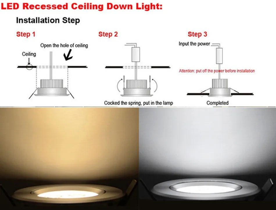 LED Ceiling Dimmable Downlight Spotlight Lamp Light 3W 4W 5W 110V/220V cool White/pure white/ warm white/red/green/bule/yellow motion sensor flood lights