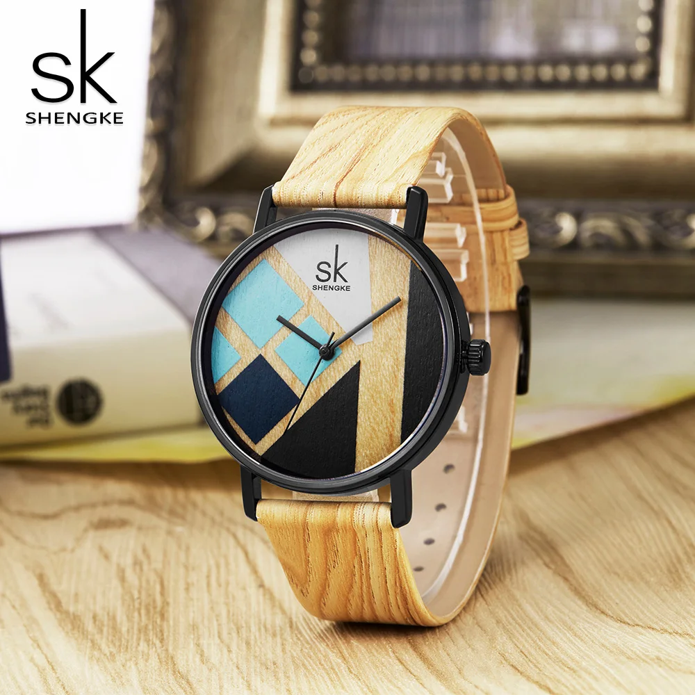 Goedkoop Shengke Vrouwen Horloge Hout Band Horloges Lederen Band Vrouwelijke Klok Lady Quartz Horloge Relogio Feminino Drop Shipping 2018