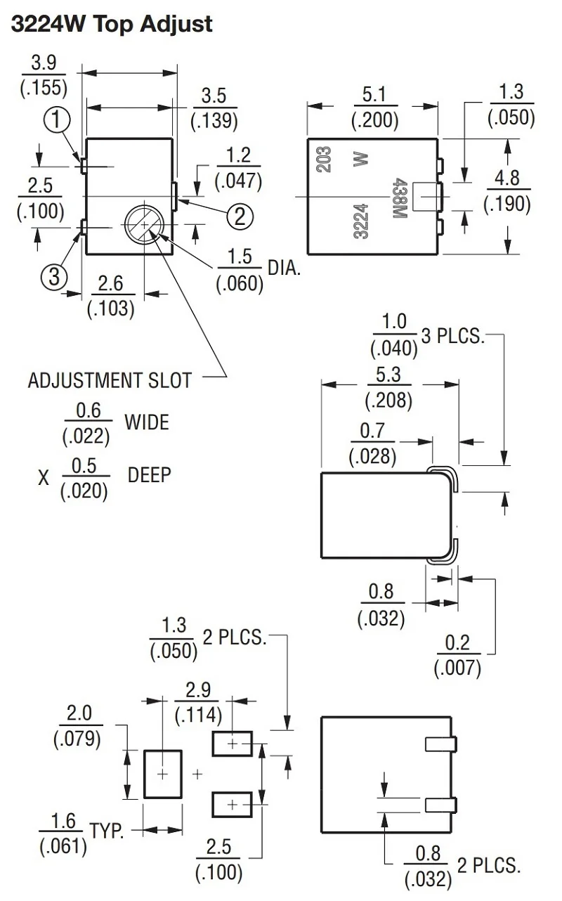 10 шт. 3224W 4 мм триммер SMD потенциометр с регулируемым сопротивлением 10 20 50 100 200 500 1 K, 2K 5K 10K 20K 50K 100K 200K 500K 1M Ом