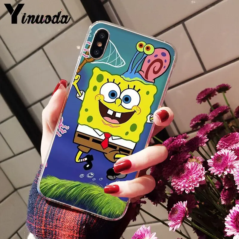 Yinuoda SpongeBob SquarePants Sponge Bob Cute Phone Accessories Case for iPhone 8 7 6 6S Plus X XS MAX 5 5S SE XR Cellphones