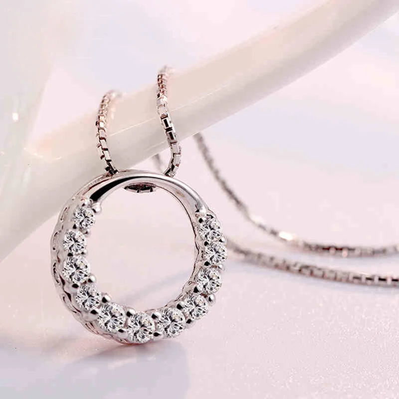 round cubic zirconia necklace silver jewelry (2)