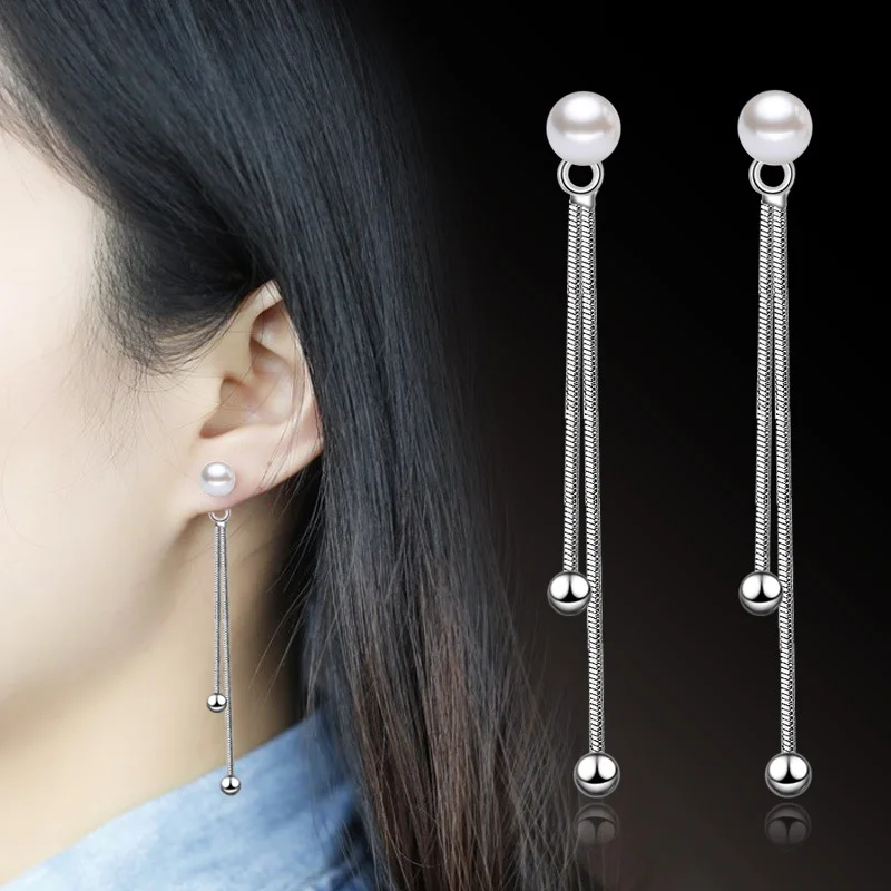 Korean Elegant Women Long Earring Cz Pearl Charm Pendent Snake Chain Tassel Dangle Earrings Pearls For Wedding Party Gift K45-5 | Украшения