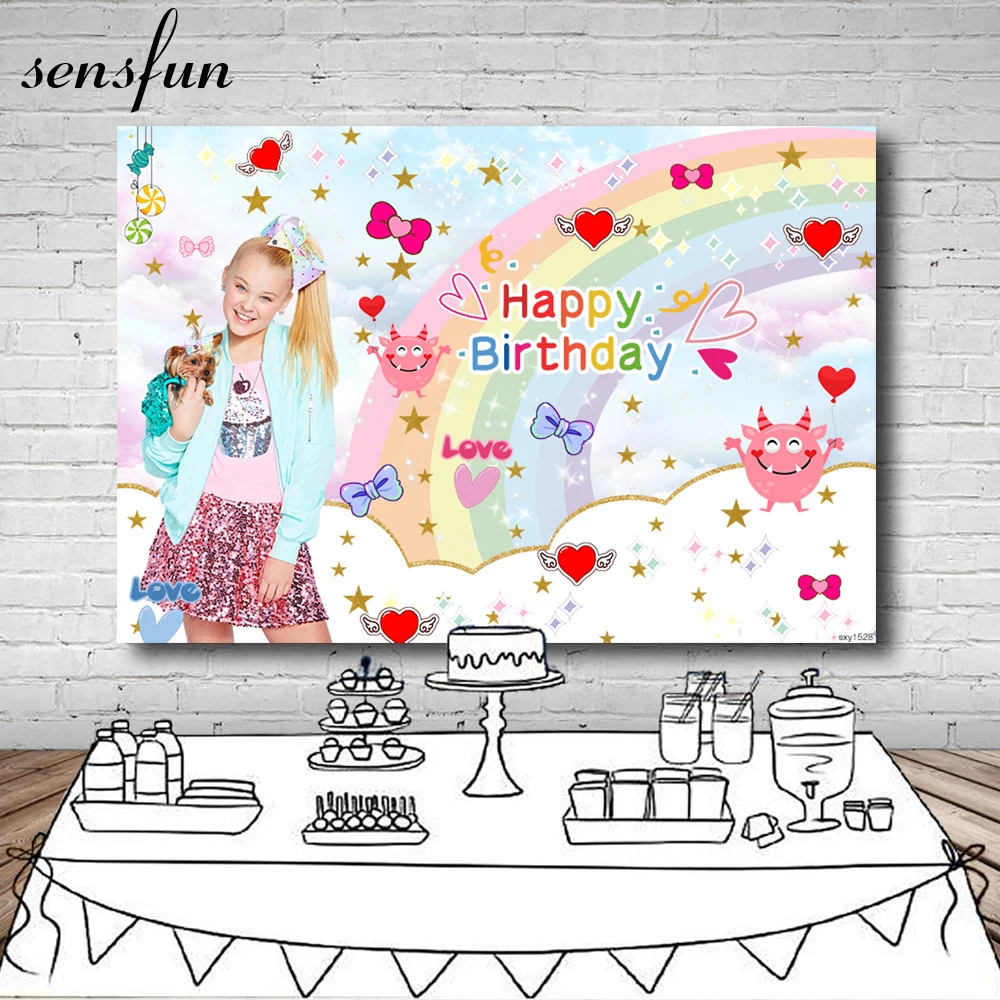 

Sensfun Rainbow Red Heart Candy Bow Girl Birthday Party Backdrop Jojo Siwa Celebration Photograph Backgrounds Custom 7x5ft Vinyl