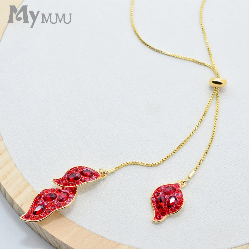 

Red Camellia Petal Long Necklace Female Wild Pendant Sweater Chain Atmosphere 2019