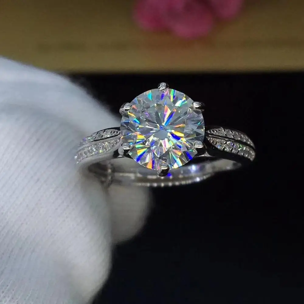 Круглое серебряное кольцо Moissanite 1ct D VVS роскошное свадебное кольцо Moissanite для женщин