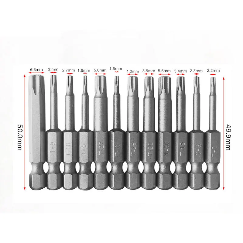 Высокое качество 12 шт. полый наконечник сливы 1/4 дюймов 50 мм t5-t40 набор для обшивки кожи шестигранный инструмент Отвертка звезда