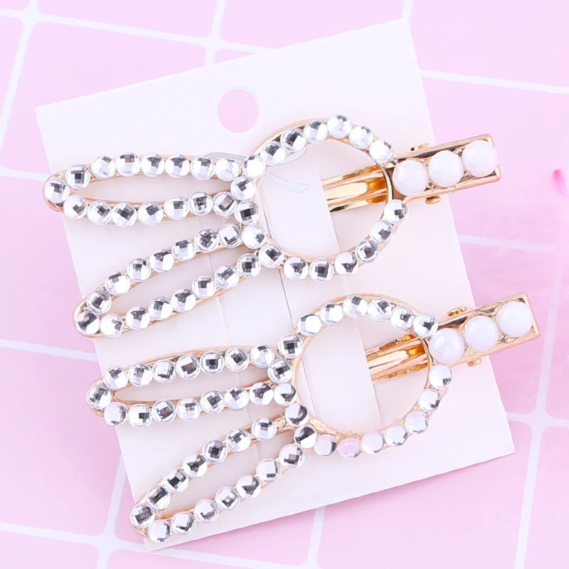 2pcs/set 7.5cm Shiny Rabbit Duckbill Clip Cute Little Girl Hair Styling Tool Rhinestone Rabbit Ears Hairpin to Girl Baby Child - Цвет: 2pcs white rabbit