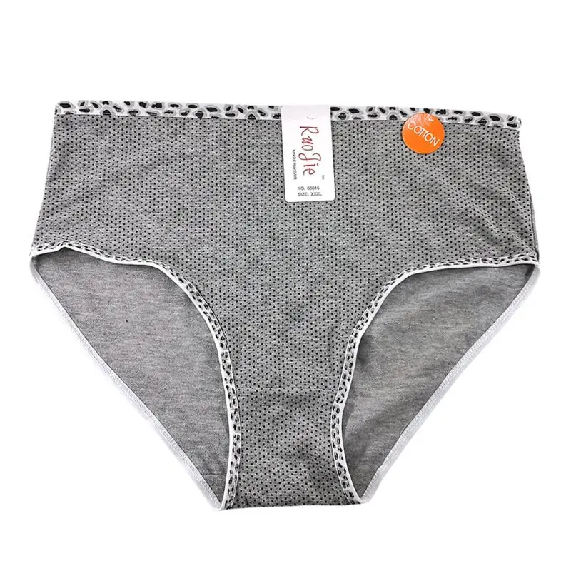 

Womens Plus Size High Waist Breathable Cotton Underwear Leopard Patchwork Wave Point Printed Briefs Panties Elastic Underpants