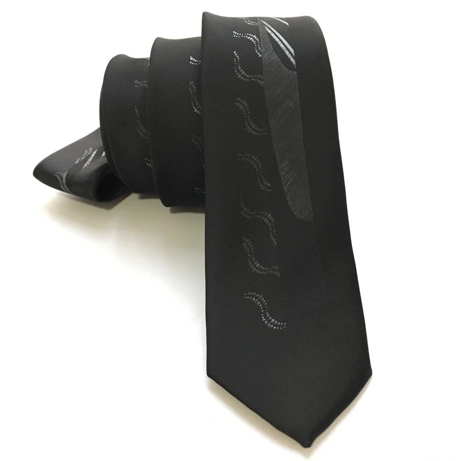 Дизайнера узкий галстук высокое качество микрофибры галстук мужские черные Повседневное связи с стильный волна геометрический узор