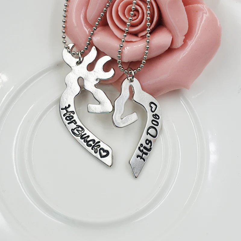 engraved his her heart her buck his doe necklace guitar pick