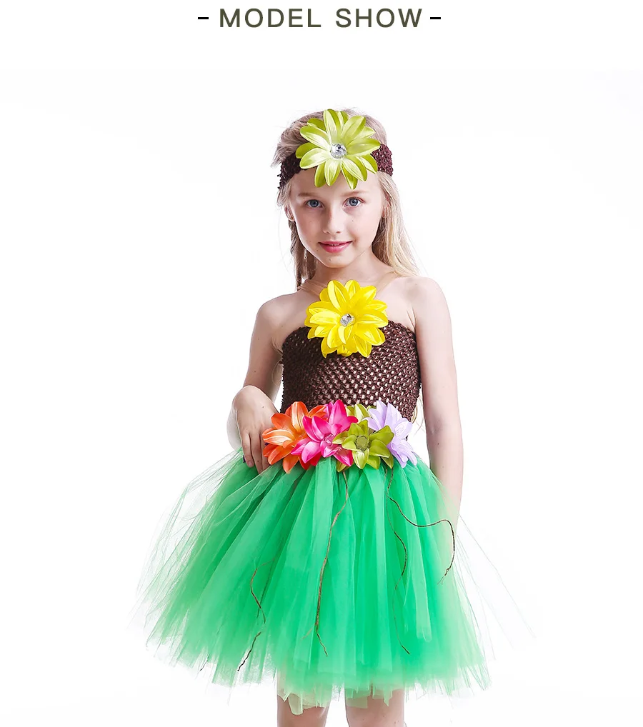 Lily Flowers Girls Grass Hula Tutu Dress with Headband Kids Luau Petti Tutu Birthday Outfit Children Halloween Dress Up (15)