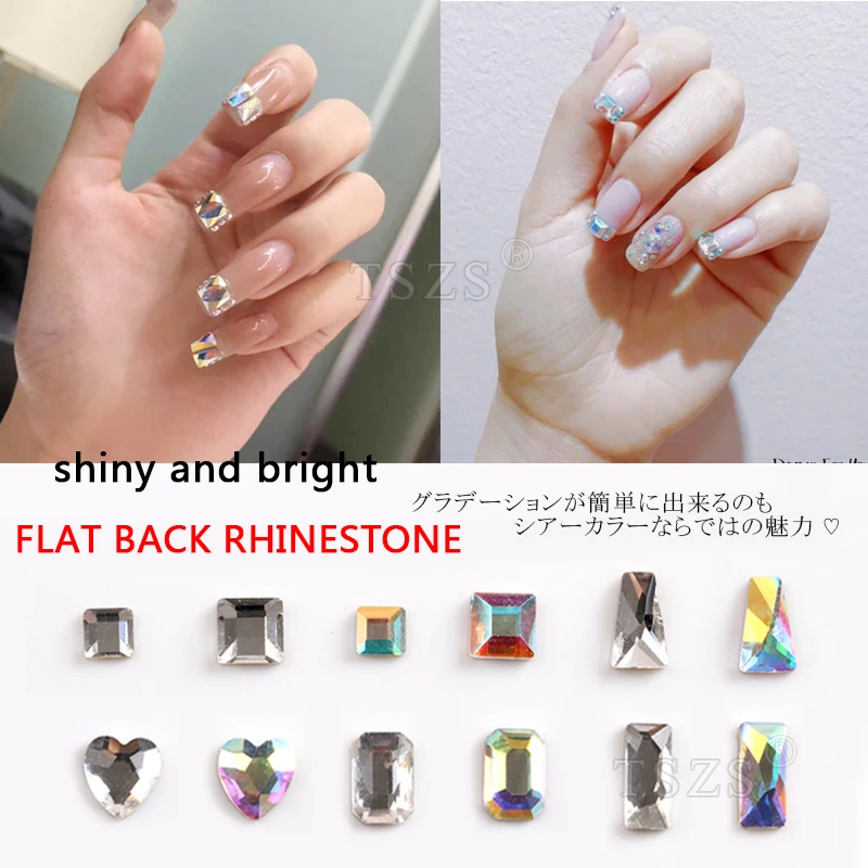

50pcs/lot Glitter Crystal AB Flat Back trapezoid heart square Nail Rhinestone 3D Nail Art Decoration Glass Manicure Accessories
