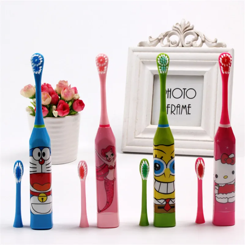 Children Cartoon Pattern Electric Toothbrush Kids Home Cute Soft Hair Electric Teeth Brush 2Pcs Double-sided Clean Replace Head
