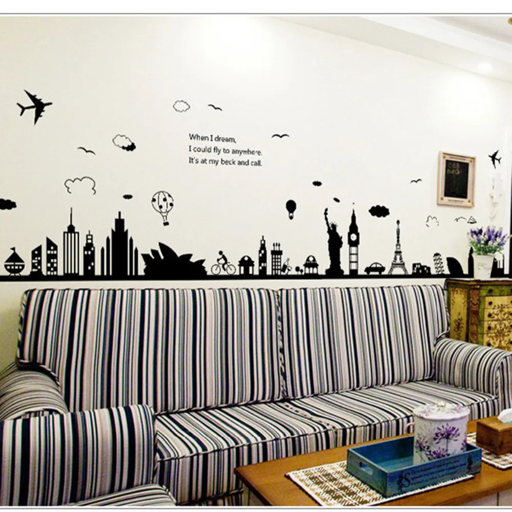 Hot Sale Eiffel Tower Sydney Greek City Building Baseboard Sticker Wall for House Decoration Living Room Mural Art | Дом и сад
