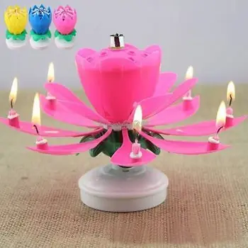 

Amazing Romantic Musical Lotus Rotating Happy Birthday Candle Blue Yellow Pink