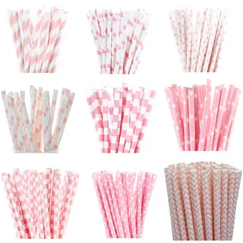 25pcs Light Pink Paper Straws For Baby Shower Wedding Party Kids Birthday Party Decoration Supplies Paper
