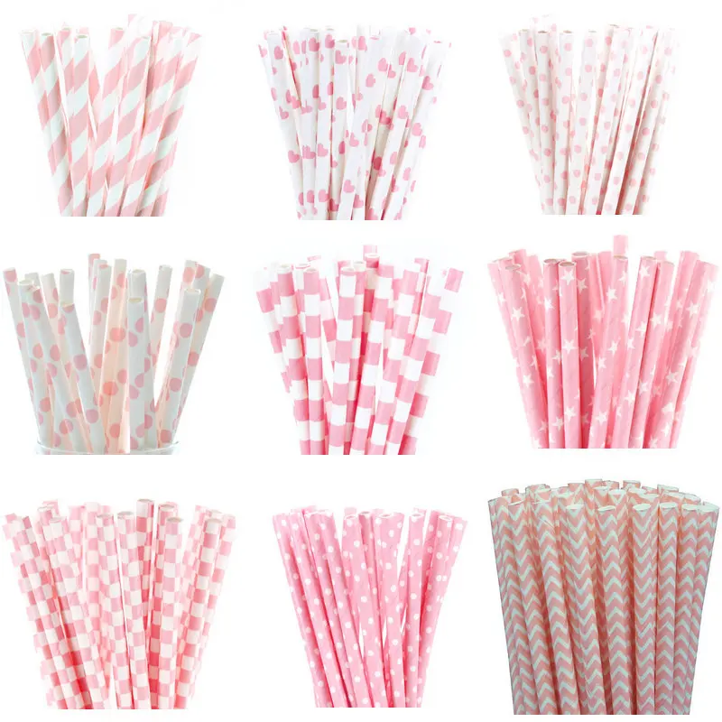 25pcs Light Pink Paper Straws for font b Baby b font Shower Wedding Party Kids Birthday