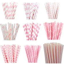 25pcs Light Pink Paper Straws for Baby Shower Wedding Party Kids Birthday Party Decoration Supplies Paper Drinking Straws