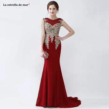

Vestidos boda invitada2021 new Scoop neck cap sleeve satin gold applique sparkling reflection burgundy bridesmaid dresses long