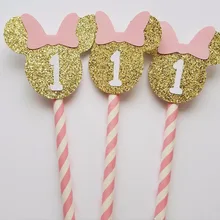 10 шт. 1st день рождения Минни Маус соломы Топпер для торта заказ номер Топпер для торта, день рождения торт Топпер, для первого Вечерние
