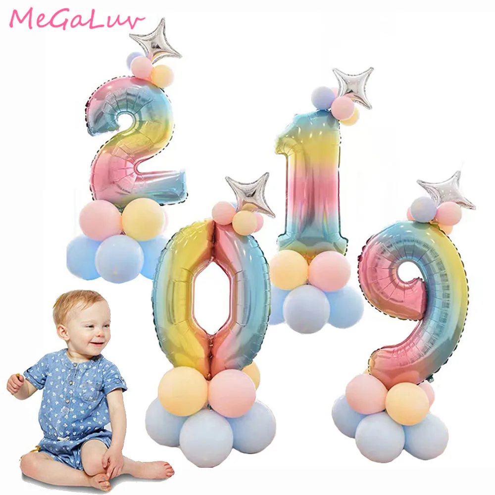 

Macarons Candy Number Foil Balloons 1 2 3 4 5 6 7 8 9 Years Old Happy Birthday Party Decorations Kids Girl Boy Golobos