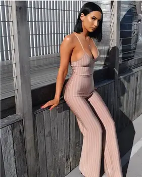 

Top Quality Sexy Beige Red Jacquard Bandage Jumpsuit 2018 Celebrity Designer Fashion Jumpsuit