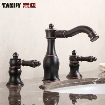 

European Antique Kitchen Faucets Brass Oil Rubbed Black Bathroom Faucet Dual Handles Single Hole Sink Tap Hot Cold Deck Mounted