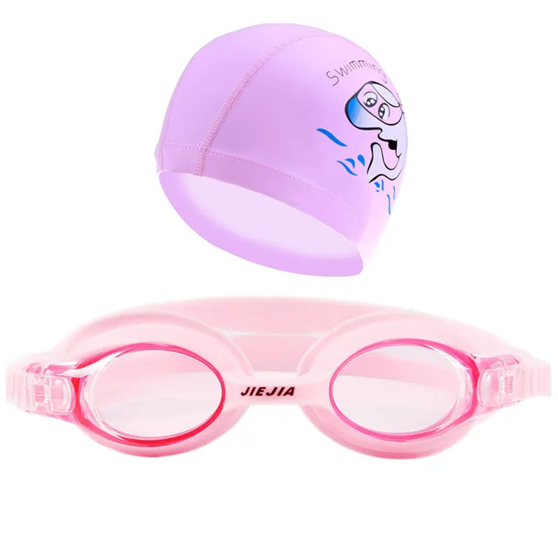 Детские очки для плавания в бассейне, набор с дельфинами, Мультяшные детские плавательные шапочки очки natacion Fish arena, водонепроницаемые очки для плавания ming - Цвет: Pink