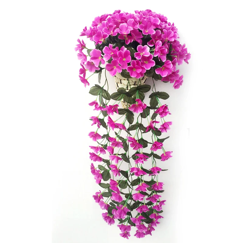 Фиолетовый Искусственный цветок украшение имитация настенная подвесная Корзина цветок Орхидея, цветы из шелка лоза