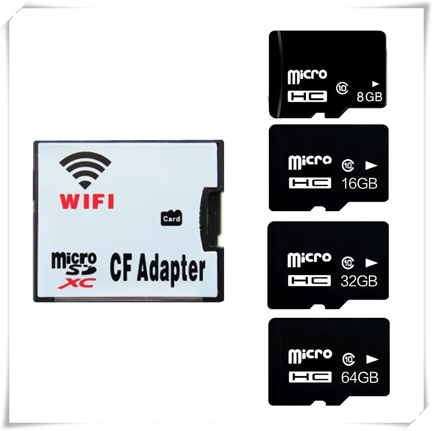 Беспроводной wifi CF карта адаптер+ micro sd sdhc sdxc карта 64 ГБ 32 ГБ 16 ГБ 8 ГБ класс 10 wifi Беспроводная MicroSD карта памяти TF